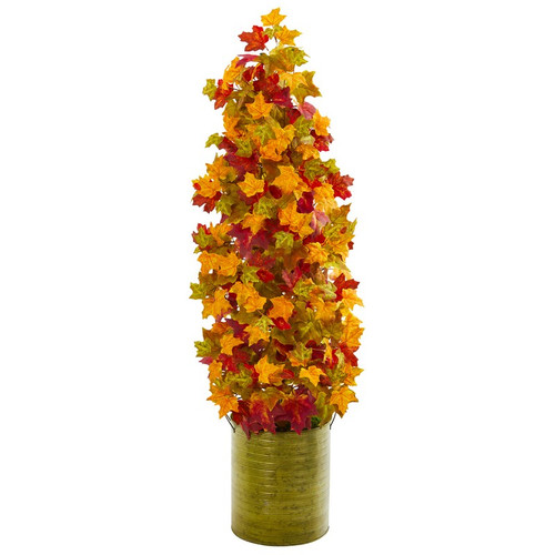 41 Autumn Maple Artificial Tree In Green Metal Planter 9954 By Nearly Natural