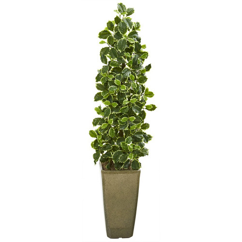 47 Variegated Holly Leaf Tree In Green Planter Real Touch 9958 By Nearly Natural