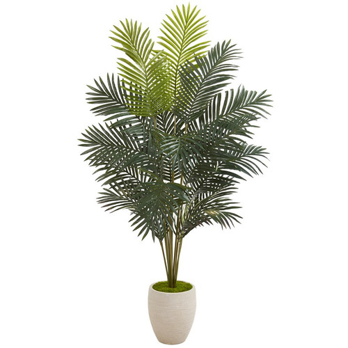 63 Paradise Palm Artificial Plant In Sand Colored Planter 9961 By Nearly Natural