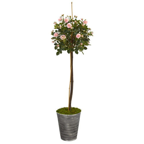 55 Rose Topiary Tree In Planter With Black Pattern 9973 By Nearly Natural