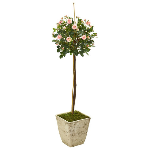 53 Rose Topiary Artificial Tree In Country White Planter 9974 By Nearly Natural