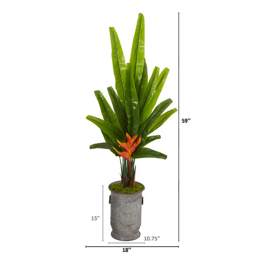 59 Traveler S Palm Artificial Tree In Vintage Metal Planter 9986 By Nearly Natural