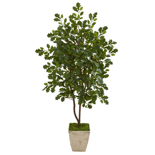 53 Oak Artificial Tree In Country White Planter 9994 By Nearly Natural