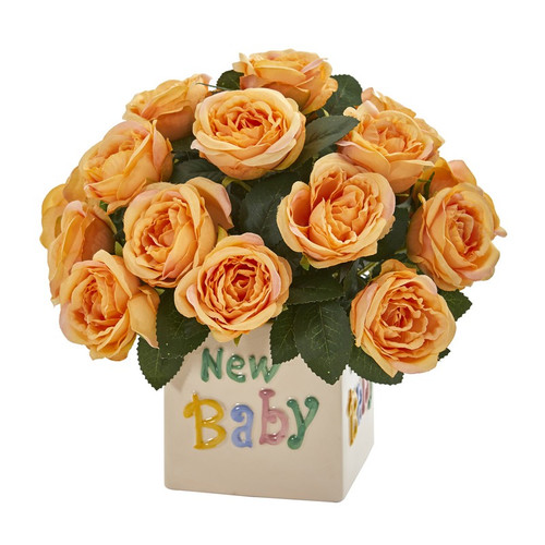 12 Rose Artificial Arrangement New Baby Vase A1278 Yl By Nearly Natural