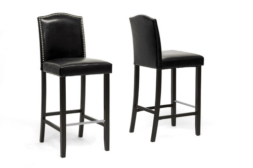Baxton Studio Libra Black Modern Bar Stool With Nail Head Trim Set Of 2 Bbt5111 Bar Stool Black By Wholesale Interiors