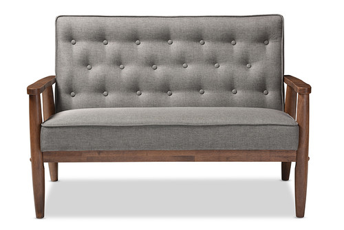 Baxton Studio Sorrento Mid Century Retro Modern Grey Fabric Upholstered Wooden 2 Seater Loveseat Bbt8013 Grey Loveseat By Wholesale Interiors