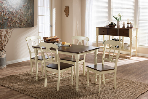 Baxton Studio Napoleon French Country Cottage Buttermilk And Cherry Brown Finishing Wood 5 Piece Dining Set Napoleon Cherry Buttermilk 5Pc Dining Set By Wholesale Interiors
