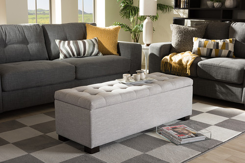 Baxton Studio Roanoke Modern And Contemporary Grayish Beige Fabric Upholstered Grid Tufting Storage Ottoman Bench Bbt3101 Otto Greyish Beige H1217 14 By Wholesale Interiors