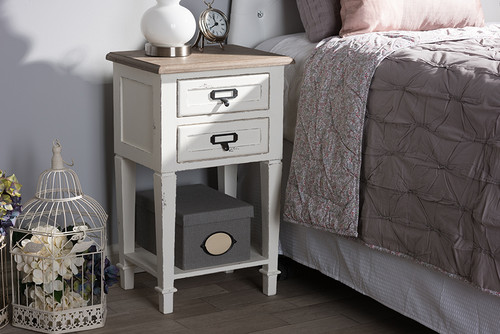 Baxton Studio Dauphine Provincial Style Weathered Oak And White Wash Distressed Finish Wood Nightstand Chr20Vm M B C By Wholesale Interiors