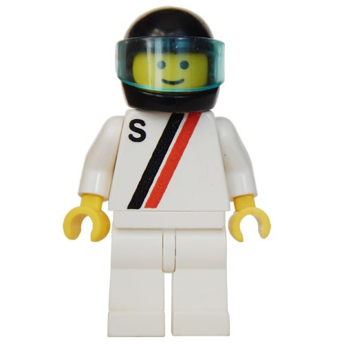 Lego S White With Red Black Stripe White Legs Black Helmet Trans Light Blue Visor S005
