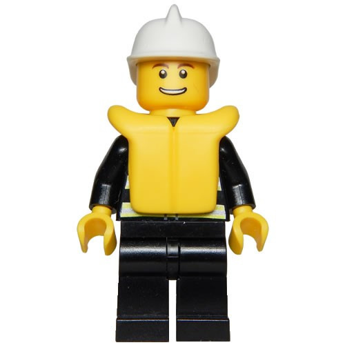 Lego Fire Reflective Stripes Black Legs White Fire Helmet Thin Grin With Teeth Life Jacket Cty116B