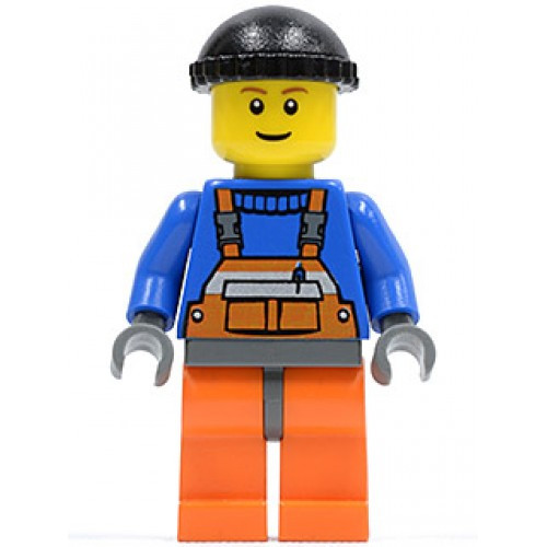 Lego Overalls With Safety Stripe Orange Orange Legs And Dark Bluish Gray Hips Black Knit Cap Cty238