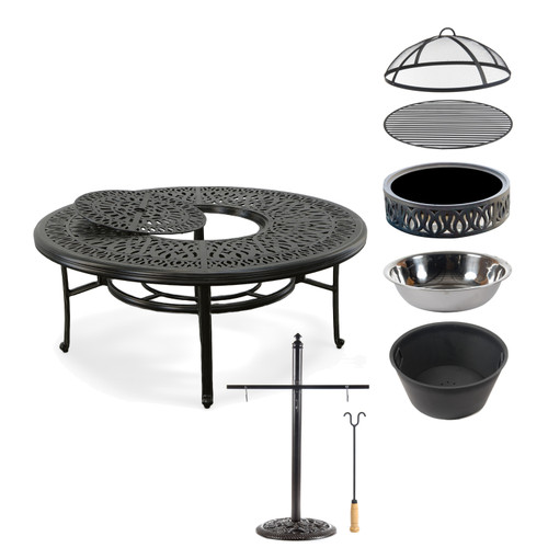 Grand Bonaire Weave Firepit, Barbecue Table 52 Inch With Complete Accessory Package, Bridgeton Moore Outdoor Aluminum Patio 10866924 By AFD