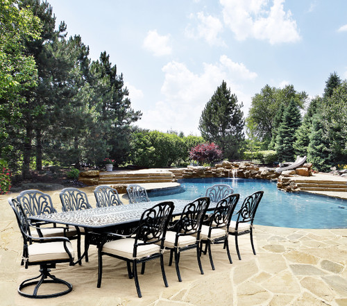 Outdoor Estate Dining Table Set 11Pc Complete, Extension Table With 10 Chairs, Cast Aluminum, Bridgeton Moore Patio Furniture 12011497 By AFD