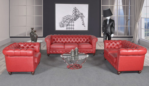 Classic Chesterfield Red Sofa Set Of 3 12014090 By AFD