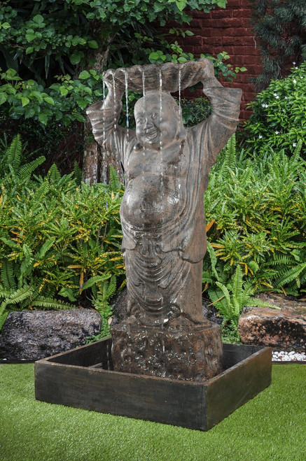 Fountain Happy Buddha 65 Inches Self Contained Water Feature, Basin Included,Garden,Statuary,Monk 12015817 By AFD
