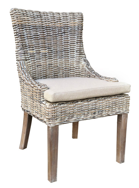 Chair Dining, Alfresco, Kuba Weave, White Wash, Hand Made, Mahogany Frame, Neutral Cushion Coastal, Farmhouse, Rustic 12016071 By AFD