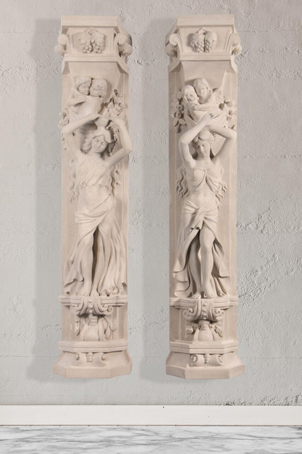 Pair Roman Girl Pilasters Stone Cast 12018971 By AFD