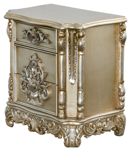 Grand Platine Finish Carved 3 Drawer Nightstand 12024880 By AFD