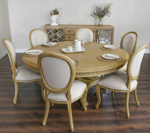 Anglia 72" Round Pedestal Dining Table With Chairs Set Of 7-Beachstone 12026457 By AFD