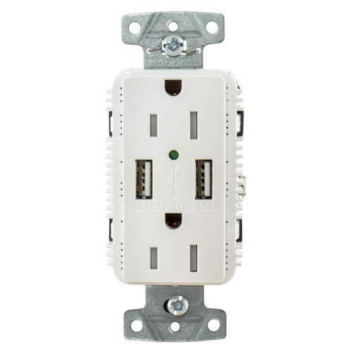 White Outlet Dual 15 Amp 125V 2-Pole And Dual 5 Amp 5V Usb Ports - SKU179426
