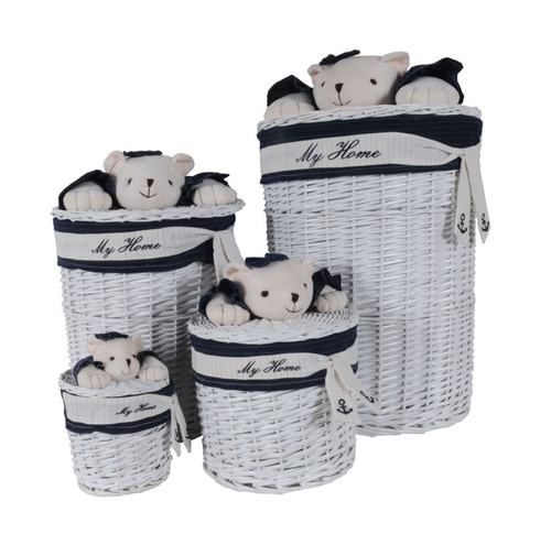 Anne Home - Set Of 4 Oval Willow Baskets With Bear Design AB016 By OMH