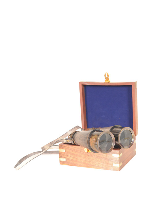 Binocular W Leather Overlay In Wood Box ND029 By OMH