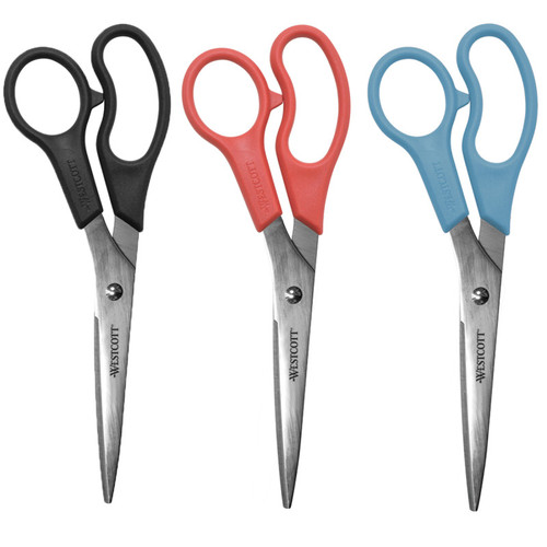Westcott All Purpose Value Scissors, 8" Straight, Assorted Colors, Pack Of 3 ACM13404