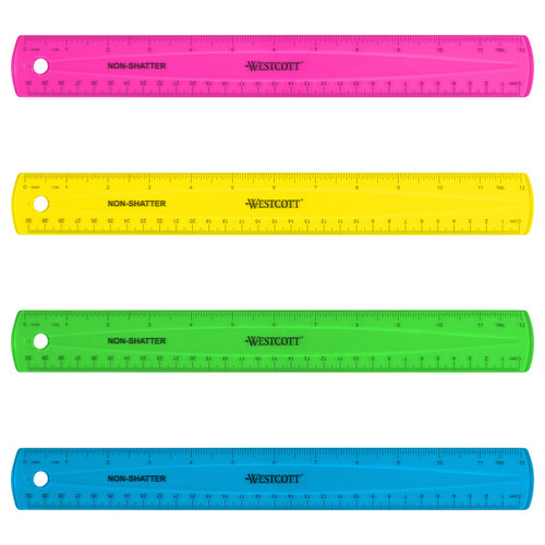 Westcott 12" Shatterproof Ruler With Anti-Microbial, Assorted Translucent Colors (No Color Choice) ACM14381