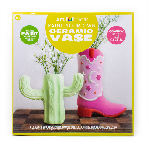 Art Paint Your Own Ceramic Vase Art Set With Cactus And Cowboy Boot Designs AOO41050MB