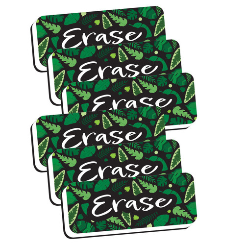 Ashley Magnetic Whiteboard Eraser, Greenery With Erase, 2" X 5", Pack Of 6 ASH09980-6