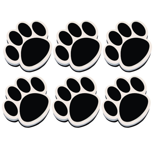 Ashley Magnetic Whiteboard Eraser, Black Paw, Pack Of 6 ASH10017-6