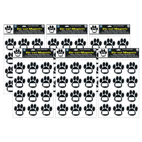 Ashley Die-Cut Magnetic Black Paw Prints, 12 Per Pack, 6 Packs ASH10104-6