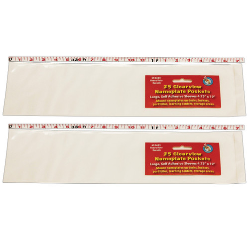 Ashley Clear View Self-Adhesive Large Name Plate Pocket 4-3/4" X 19", 25 Per Pack, 2 Packs ASH10403-2
