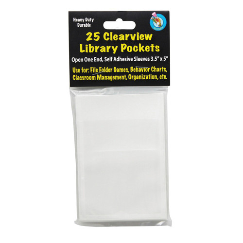 Ashley Clear View Self-Adhesive Library Pocket 3.5" X 5", Pack Of 25 ASH10408