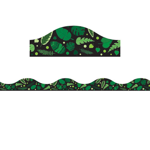 Ashley Magnetic Scallop Border, Greenery On Black, 12 Feet ASH11431