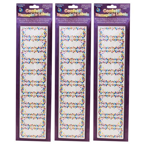 Ashley Magnetic Die-Cut Small Foam Nameplates & Labels, Confetti, 30 Per Pack, 3 Packs ASH18006-3