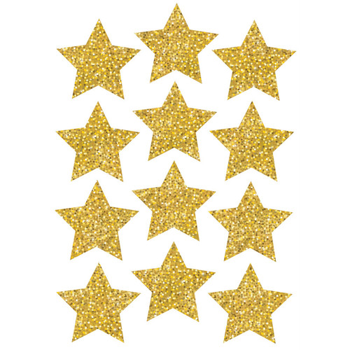 Ashley Die-Cut Magnets, 3" Gold Sparkle Stars, 12 Per Pack, 6 Packs ASH30400-6