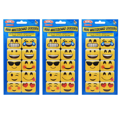 Ashley Non-Magnetic Mini Whiteboard Erasers, Emotions Icons, 10 Per Pack, 3 Packs ASH78005-3