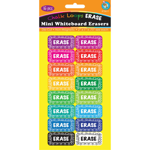 Ashley Non-Magnetic Mini Whiteboard Erasers, Chalk Loops, Pack Of 16 ASH78011