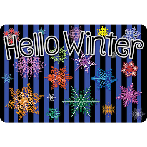 Ashley The Original Fun Mat, Welcome Mat, 15.5" X 23.5", Hello Winter Colorful Snowflakes ASH91578