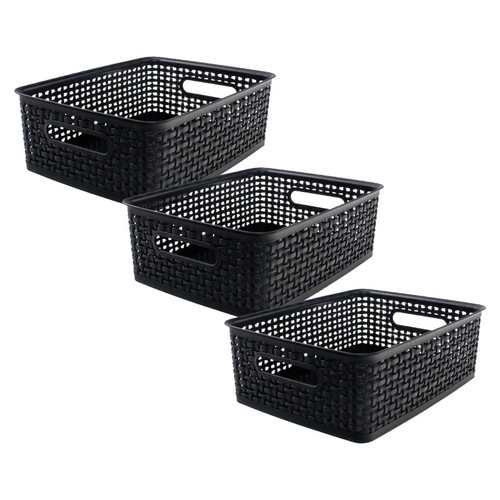 Thinkspace Plastic Weave Bin, Medium, Black, Pack Of 3 AVT36003-3