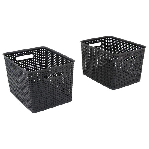 Advantus Black Plastic Weave Bins, Large, Pack Of 2 AVT40328