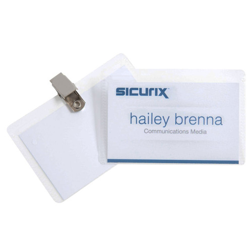 Sicurix Clip Style Id Badge Holder Kit With Printable Inserts, 3-1/2" X 2-1/4", Pack Of 50 BAU67672