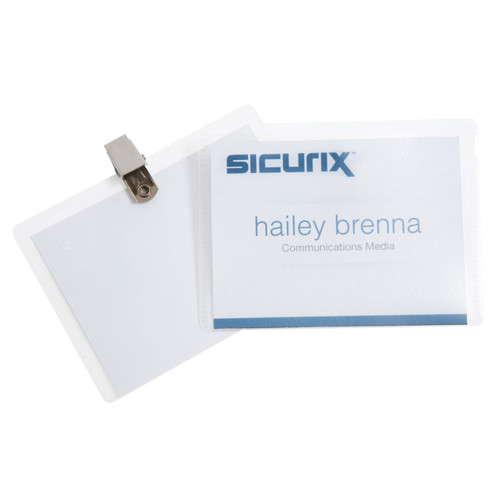 Sicurix Clip Style Id Badge Holder Kit With Printable Inserts, 4" X 3", Pack Of 50 BAU67673