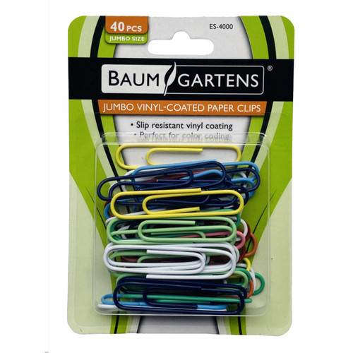 Baumgartens Vinyl-Coated Paper Clips, Jumbo Size, Pack Of 40 BAUMES4000
