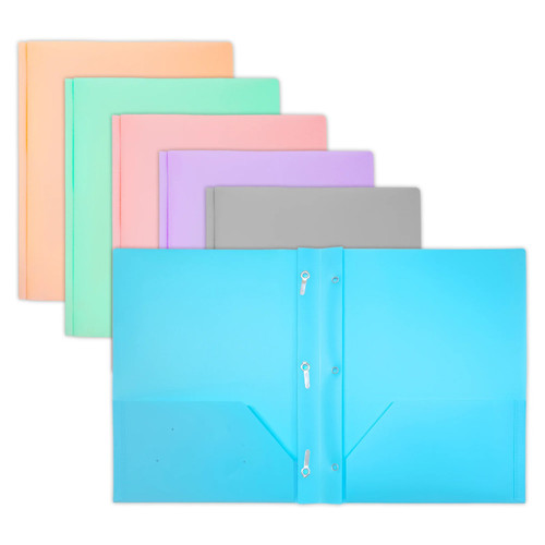 Bazic 2-Pocket Poly Portfolio With 3 Prongs, Pastel Colors, Pack Of 48 BAZ2141