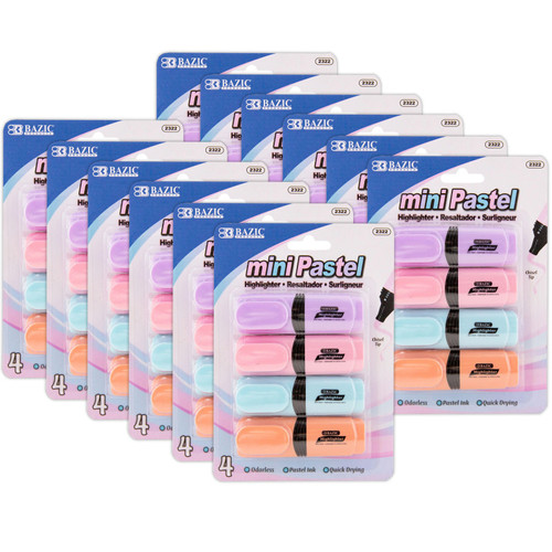Bazic Mini Desk Style Pastel Highlighters, 4 Per Pack, 12 Packs BAZ2322-12