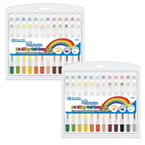 Bazic Washable Silky Gel Crayons, 24 Per Pack, 2 Packs BAZ2562-2