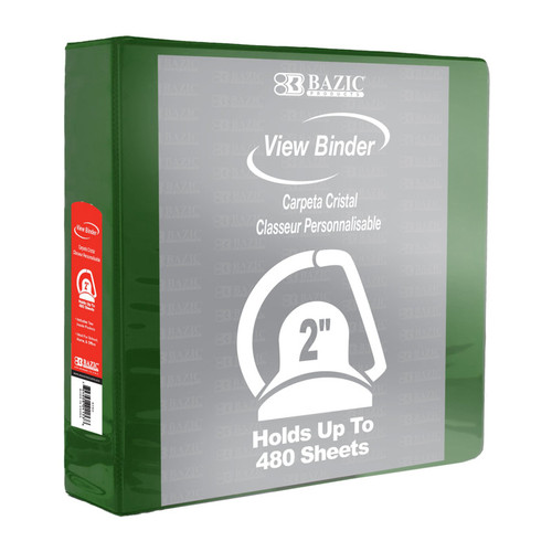 Bazic Slant D Ring View Binder With 2 Pockets, 2", Green BAZ4152